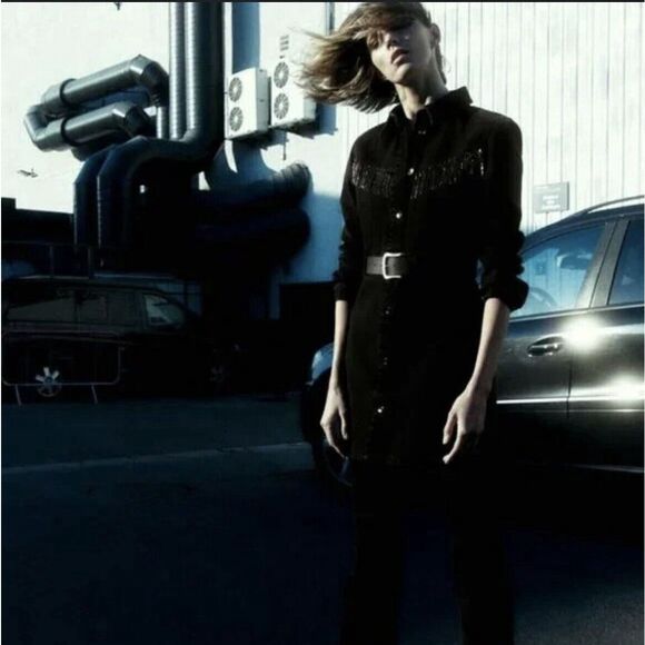 Zara Rhinestone Fringe Denim Dress - Size Small - Picture 2 of 11